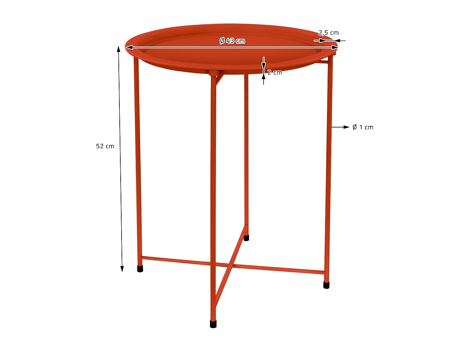 Table d'appoint basse ronde rouge Ø 43cm H 52cm métal revêtu par poudre pliable