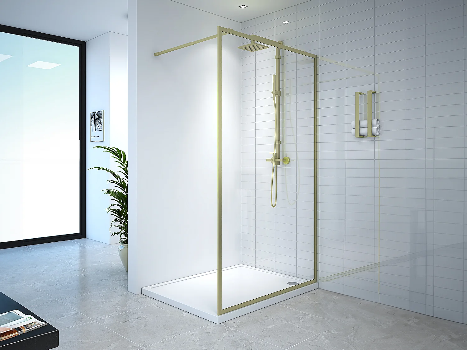 Paroi de douche à l'italienne - 120 x 200 cm - Doré - Verre trempé - AMBERI