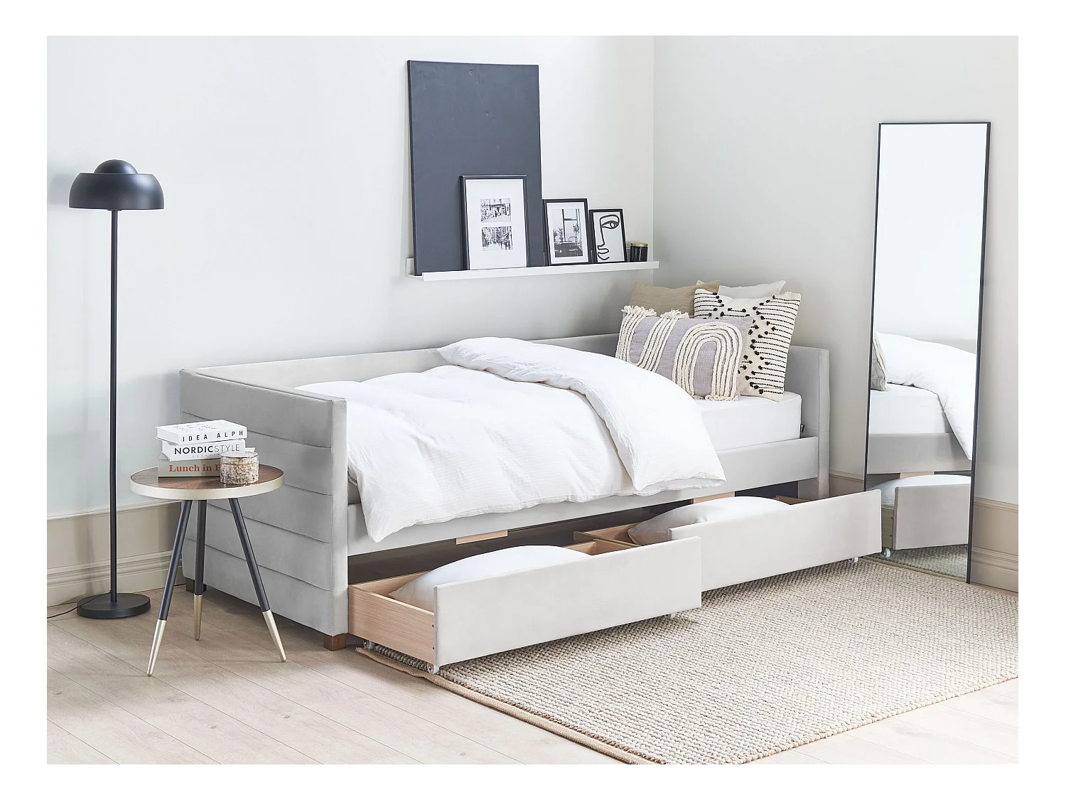 Bedbank met opbergruimte Fluweel MARRAY 90 x 200 cm Lichtgrijs