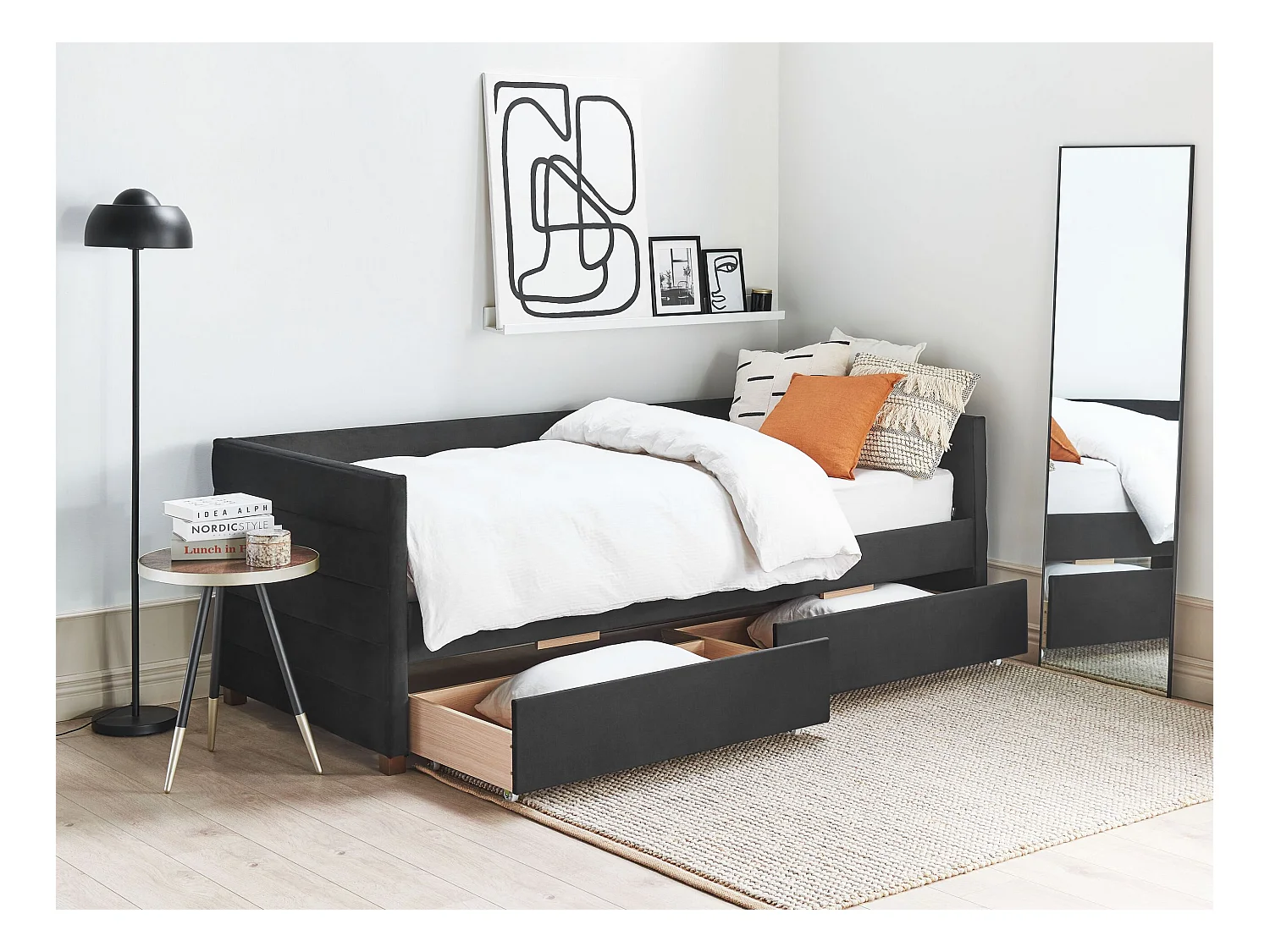 Lit de jour avec rangement Velours MARRAY 90 x 200 cm Noir
