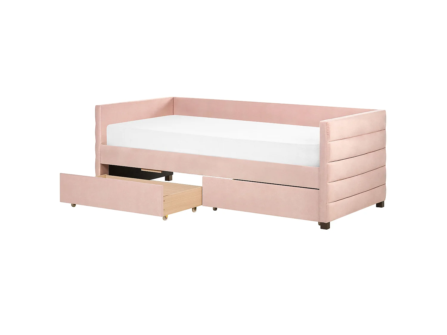 Lit de jour avec rangement Velours MARRAY 90 x 200 cm Rose pastel