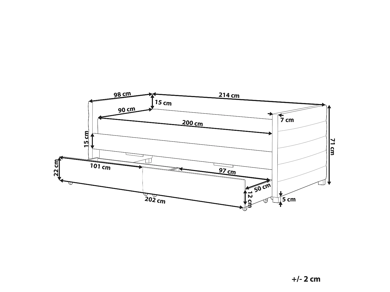 Lit de jour avec rangement Velours MARRAY 90 x 200 cm Rose pastel