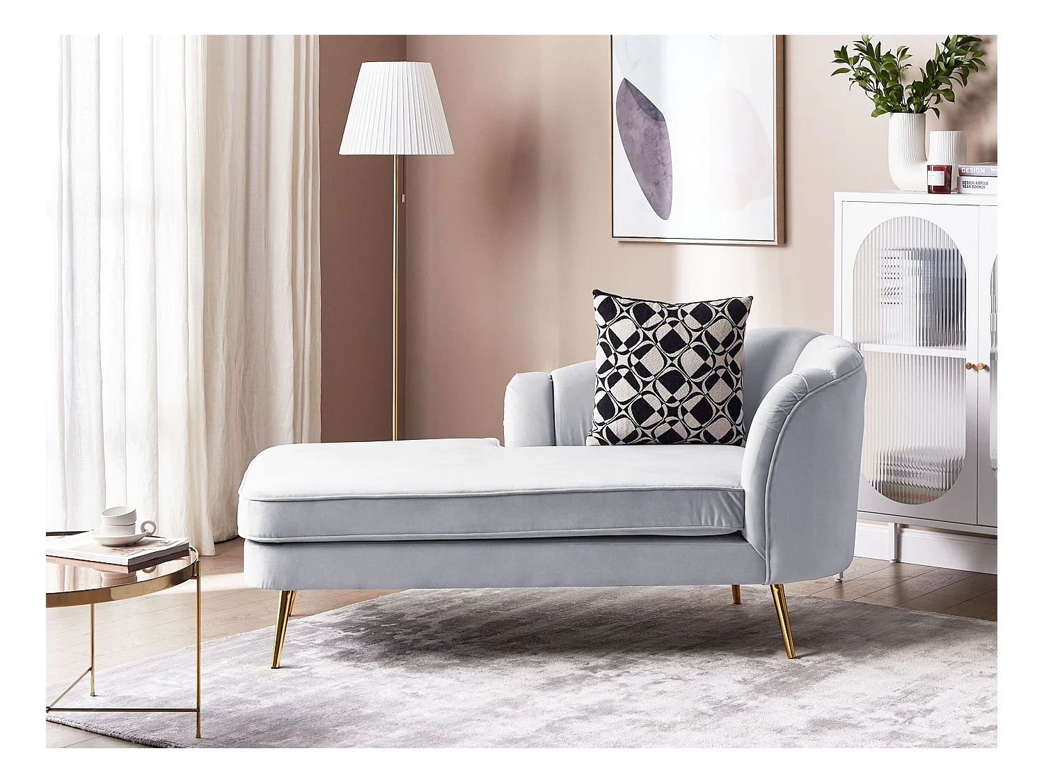 Chaise longue côté droit ALLIER Velours Gris clair