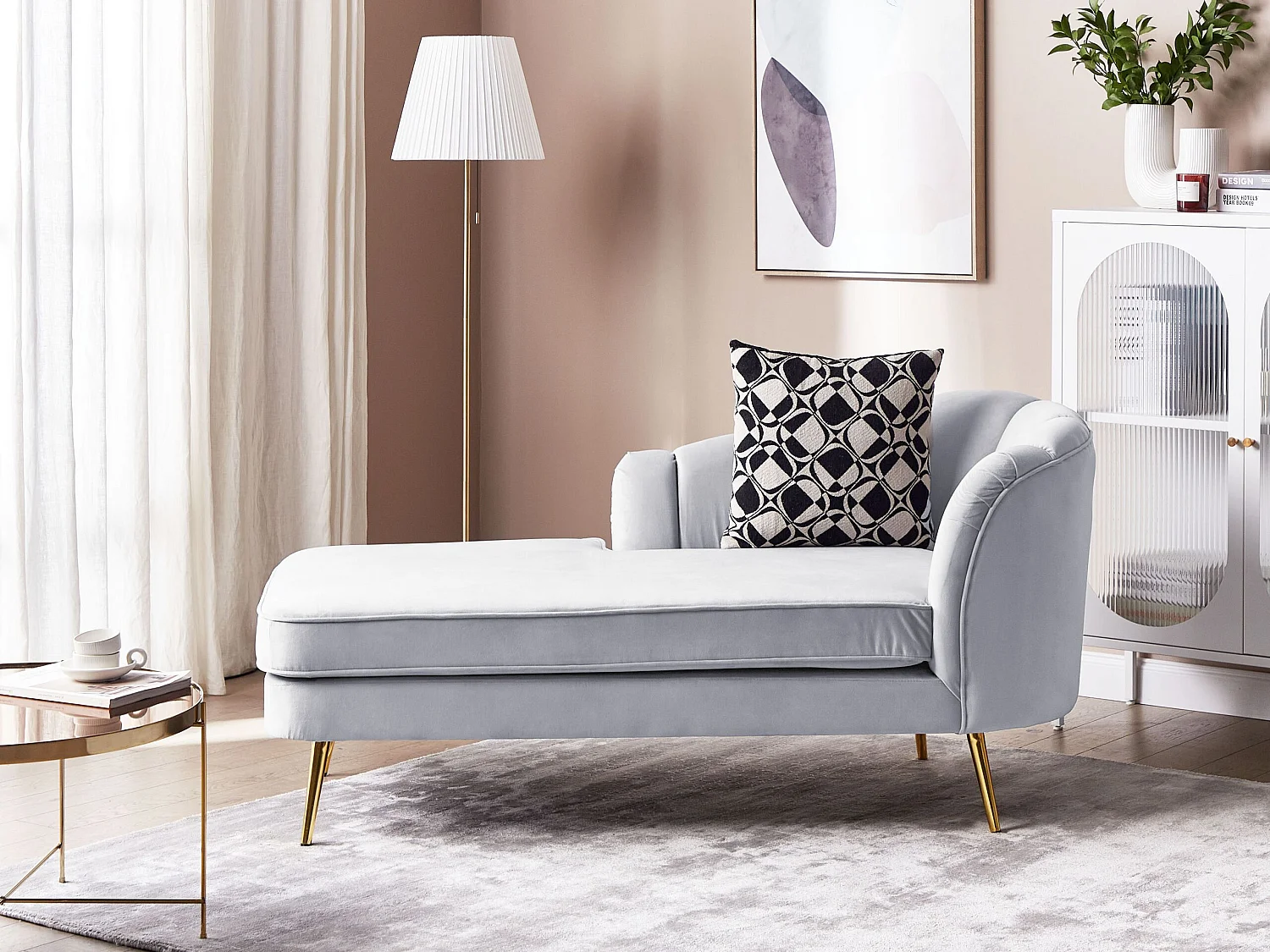 Chaise longue versione destra ALLIER Velluto Grigio chiaro