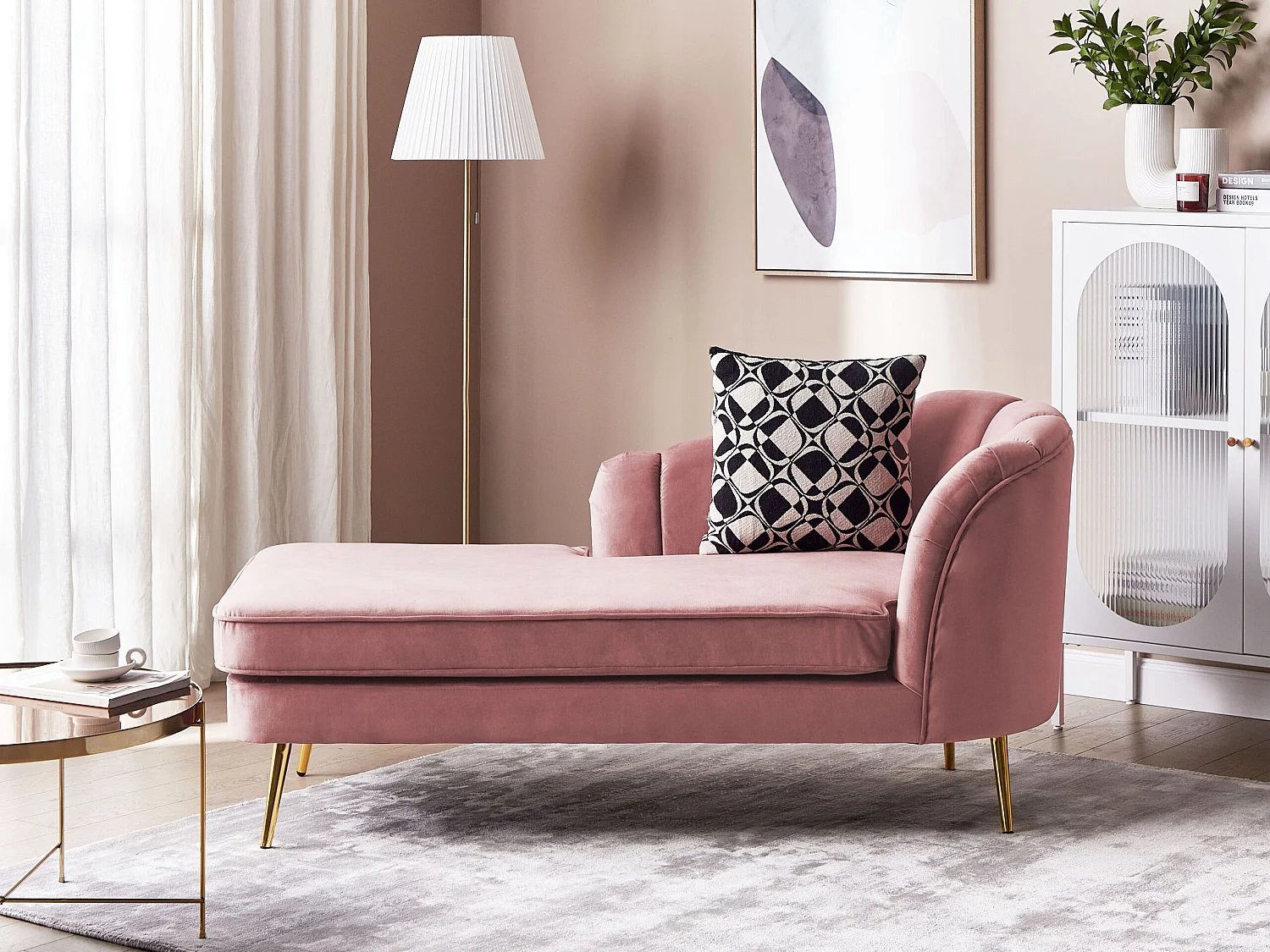 Chaise longue versione destra ALLIER Velluto Rosa