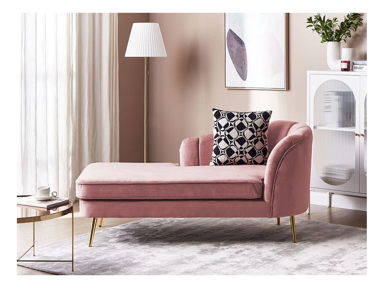 Chaise longue côté droit ALLIER Velours Rose