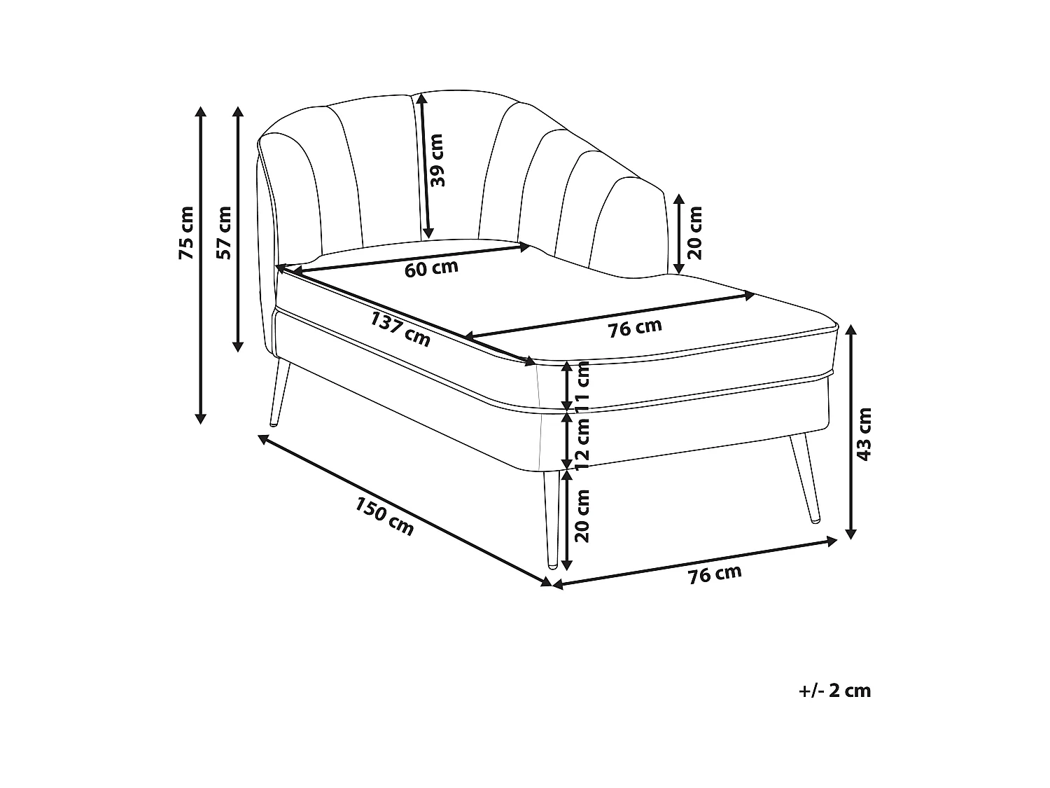 Chaise longue côté droit ALLIER Velours Rose