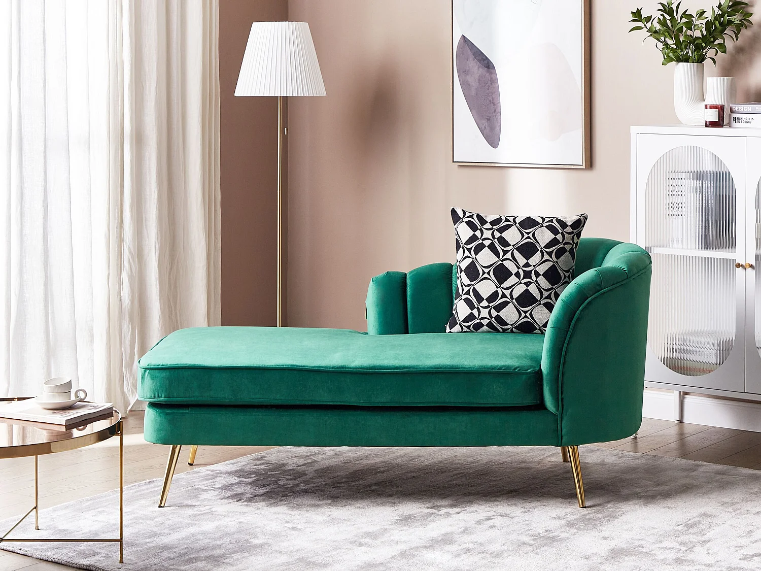 Chaise longue côté droit ALLIER Velours Vert émeraude