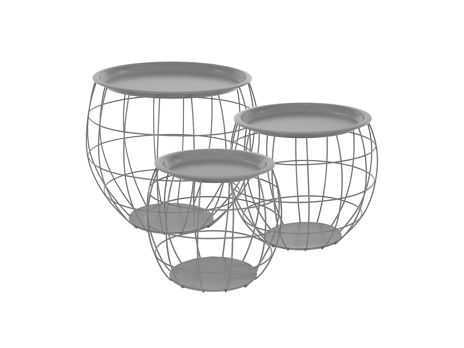 Lot 3x tables d'appoint tables basse de salon aspect osier gris plateau amovible