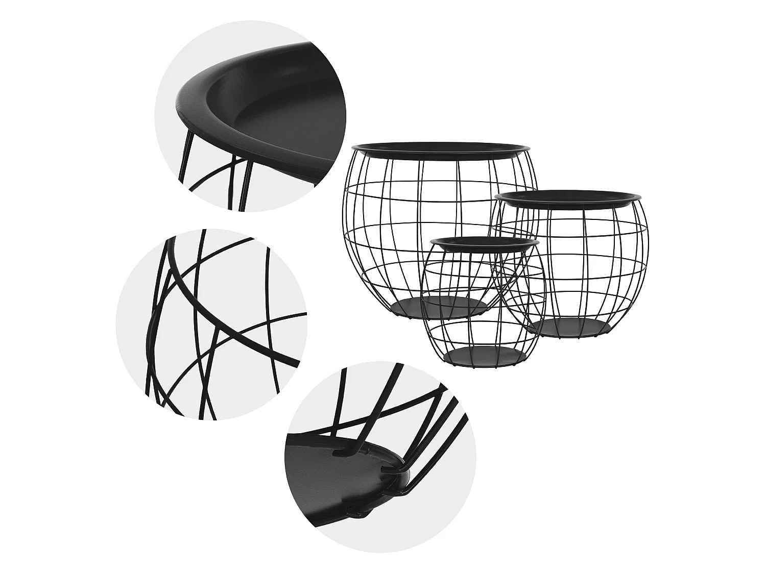 Mesa Auxiliar Set de 3 Mesa de Centro de Mimbre Mesa de Salón Aspecto Mimbre Met