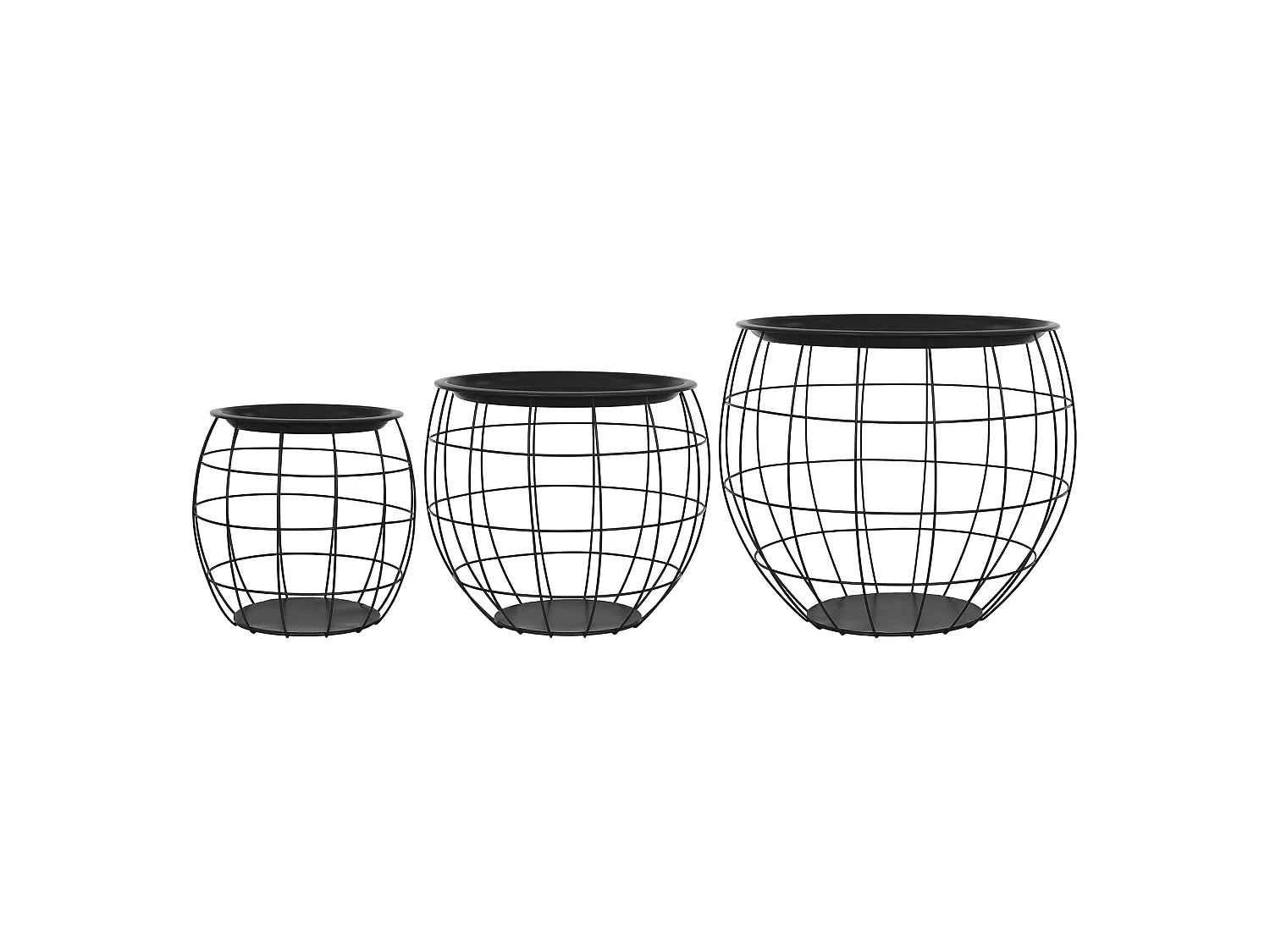 Lot 3x tables d'appoint tables basse de salon aspect osier noir plateau amovible