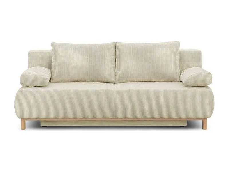 Banquette Convertible 3 Places MIKA Velours Côtelé Beige avec Coffre de Rangement