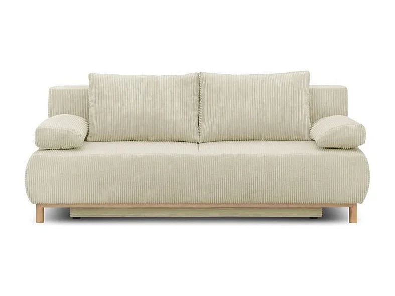 Divano Letto Convertibile 3 Posti MIKA in Velluto a Coste Beige con Contenitore