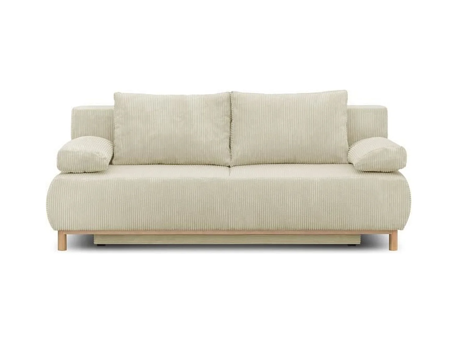 Banquette Convertible 3 Places MIKA Velours Côtelé Beige avec Coffre de Rangement