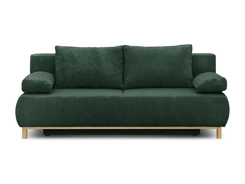 Banquette Convertible 3 Places MIKA en Velours Côtelé Vert Foret avec Coffre de Rangement