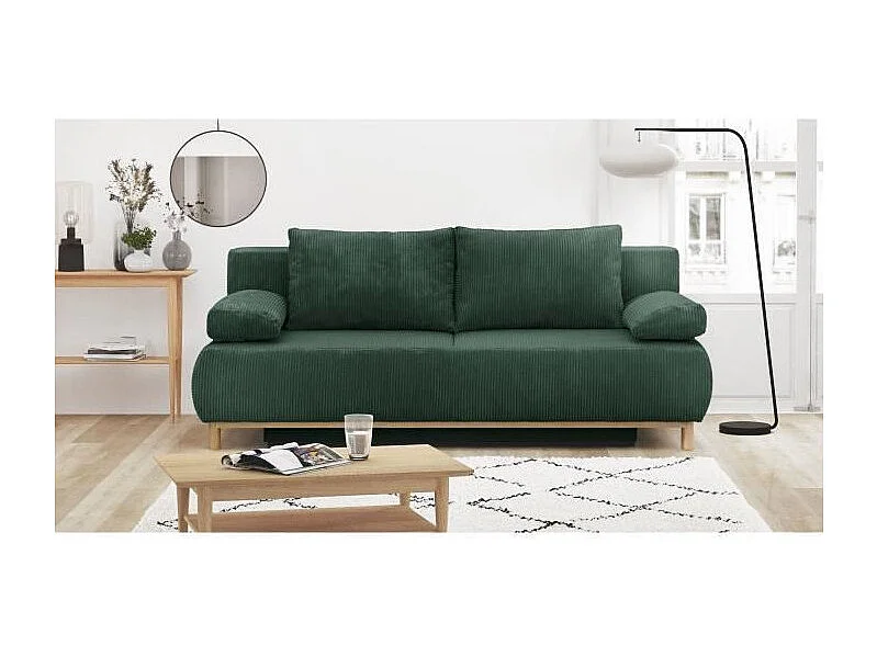 Bank Convertible 3 Plaatsen MIKA in Ribfluweel Groen Bos met Opbergruimte