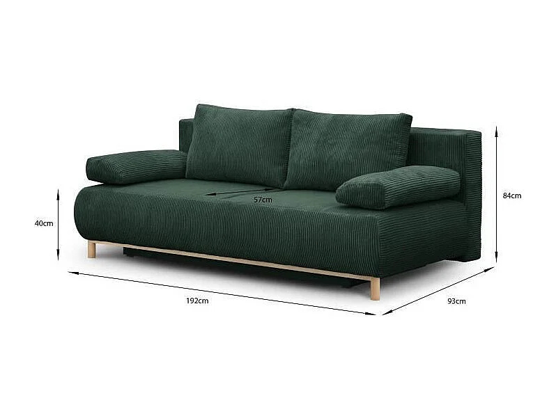 Bank Convertible 3 Plaatsen MIKA in Ribfluweel Groen Bos met Opbergruimte