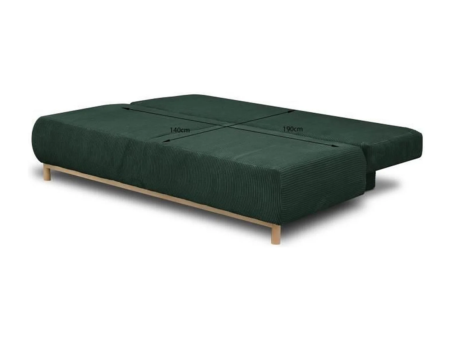 Banquette Convertible 3 Places MIKA en Velours Côtelé Vert Foret avec Coffre de Rangement