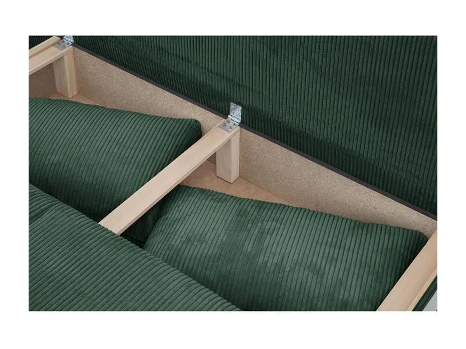 Banquette Convertible 3 Places MIKA en Velours Côtelé Vert Foret avec Coffre de Rangement