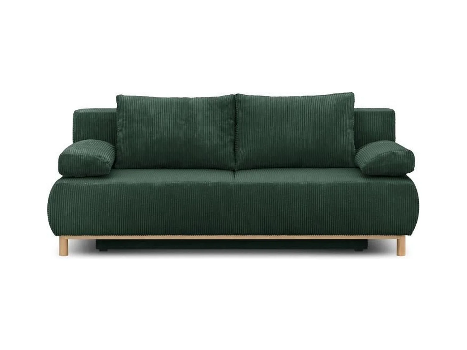 Banquette Convertible 3 Places MIKA en Velours Côtelé Vert Foret avec Coffre de Rangement
