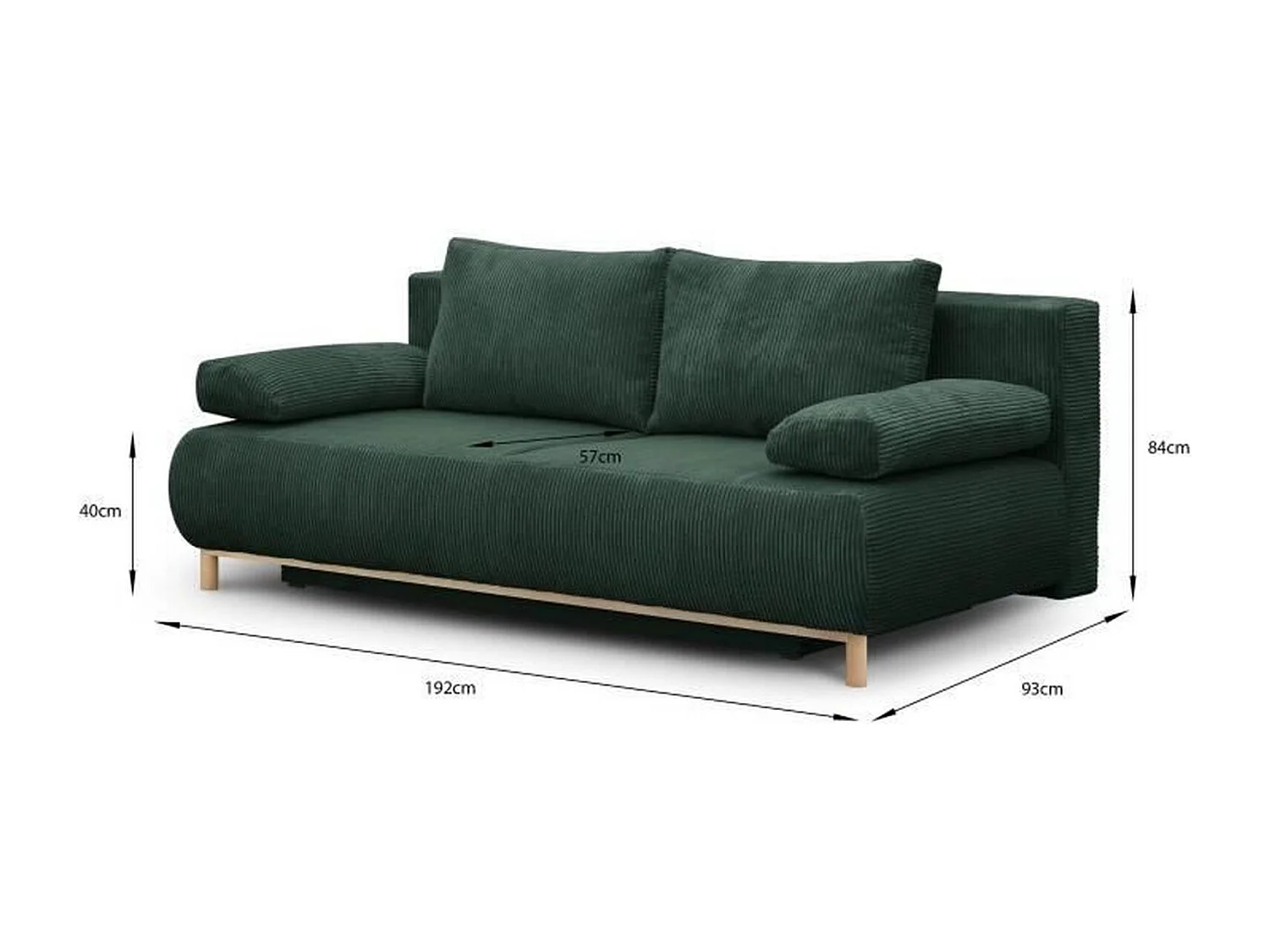 Bank Convertible 3 Plaatsen MIKA in Ribfluweel Groen Bos met Opbergruimte