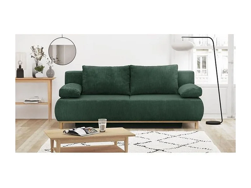 Banqueta Convertible 3 Plazas MIKA de Terciopelo de Costillas Verde Bosque con Almacenamiento