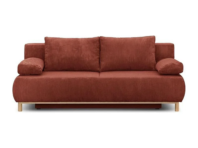 Banquette Convertible 3 Places MIKA Velours Côtelé Terracotta avec Coffre de Rangement