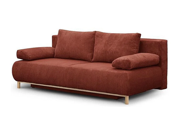 Banqueta Convertible 3 Plazas MIKA de Pana Acanalada Terracota con Baú de Almacenamiento