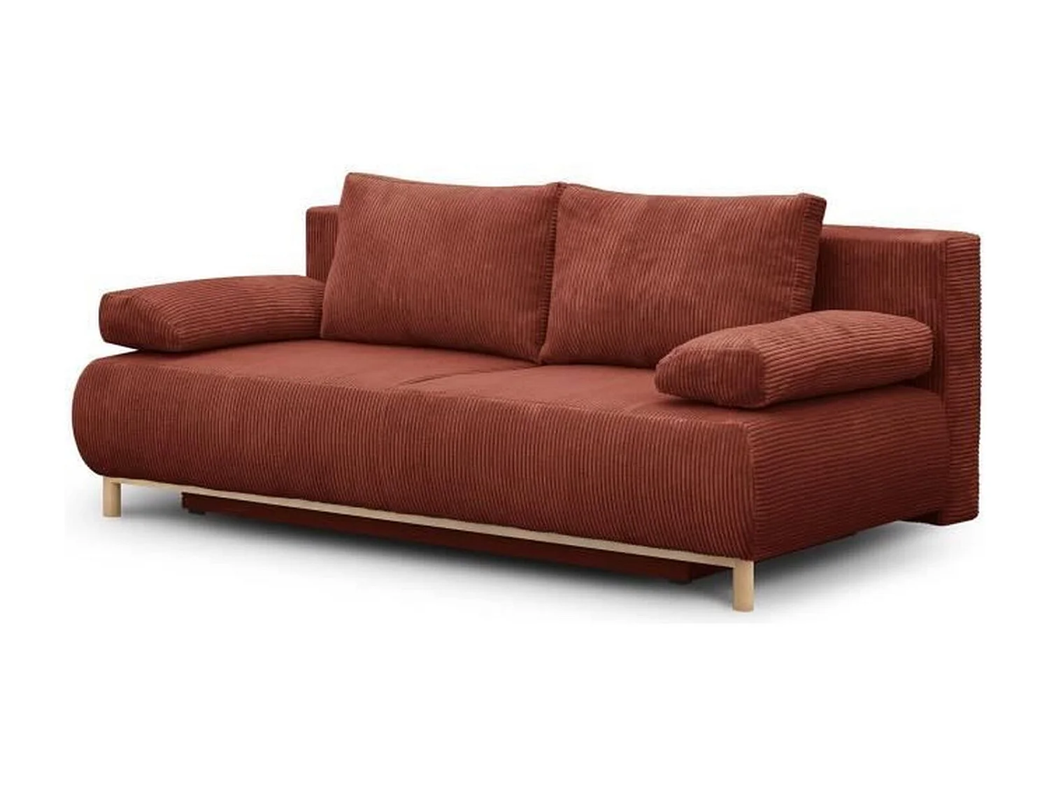 Banquette Convertible 3 Places MIKA Velours Côtelé Terracotta avec Coffre de Rangement