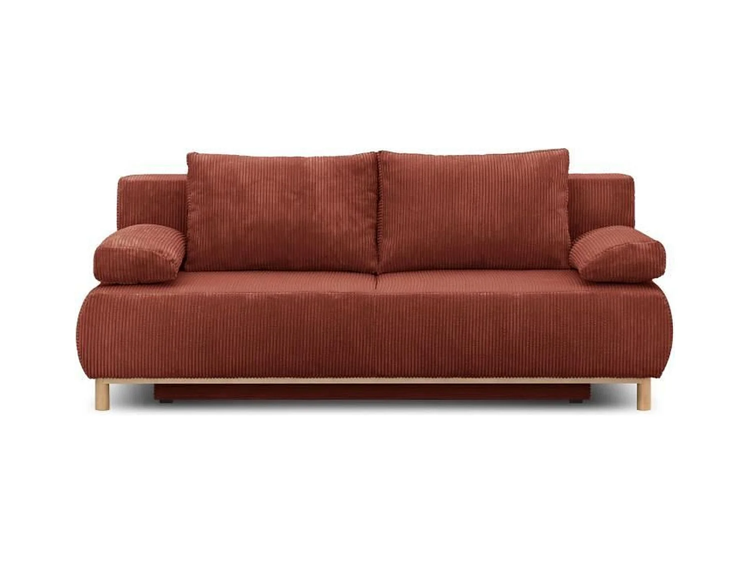 Banquette Convertible 3 Places MIKA Velours Côtelé Terracotta avec Coffre de Rangement