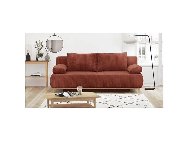 Schlafsofa 3-Sitzer MIKA Cordstoff Terrakotta mit Stauraum