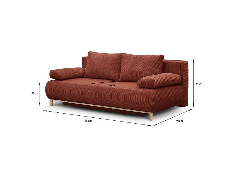 Schlafsofa 3-Sitzer MIKA Cordstoff Terrakotta mit Stauraum