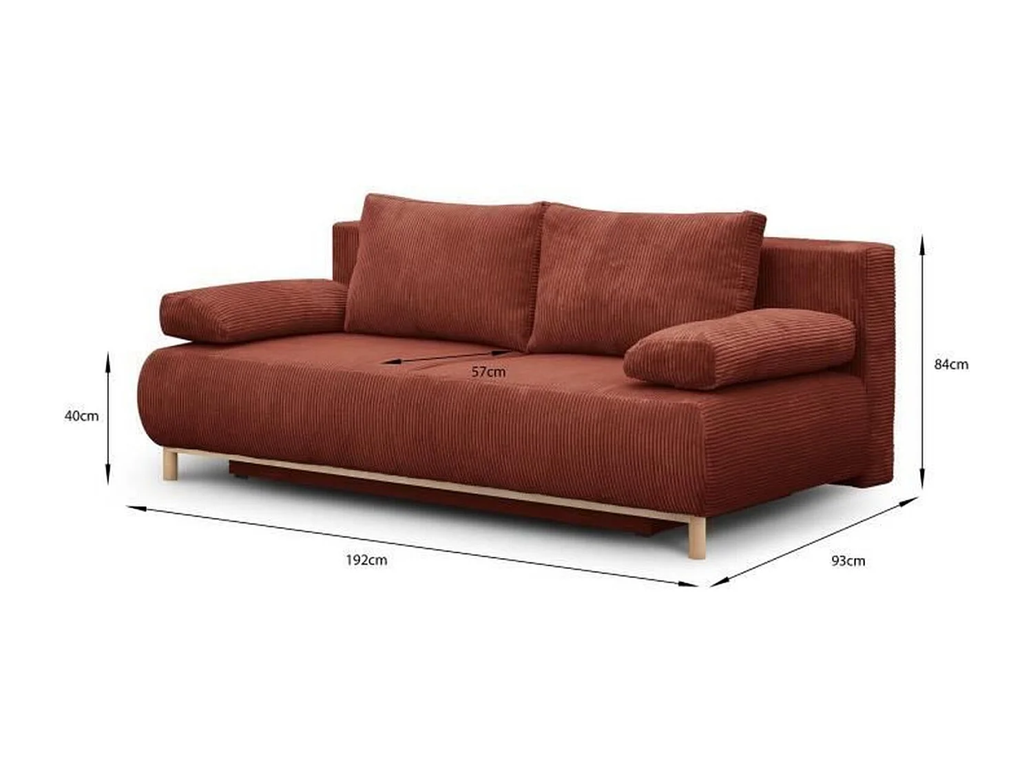 Banquette Convertible 3 Places MIKA Velours Côtelé Terracotta avec Coffre de Rangement