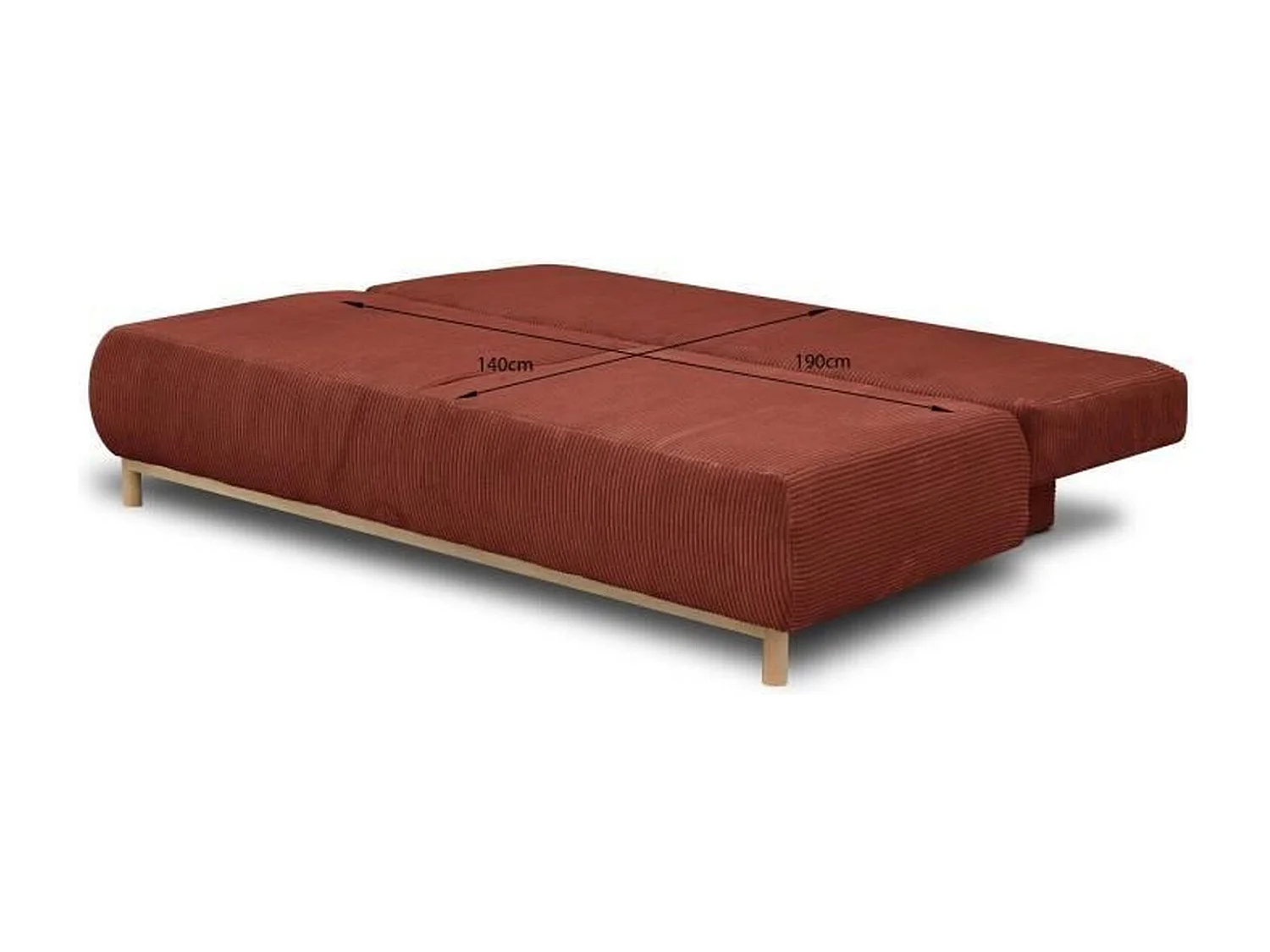 Banquette Convertible 3 Places MIKA Velours Côtelé Terracotta avec Coffre de Rangement