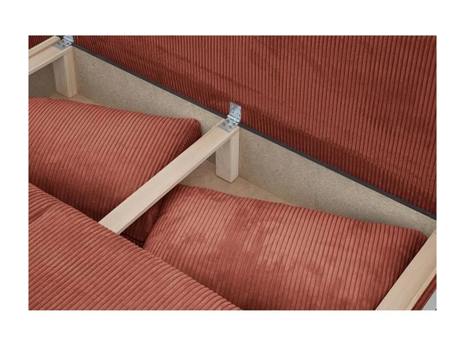 Banquette Convertible 3 Places MIKA Velours Côtelé Terracotta avec Coffre de Rangement