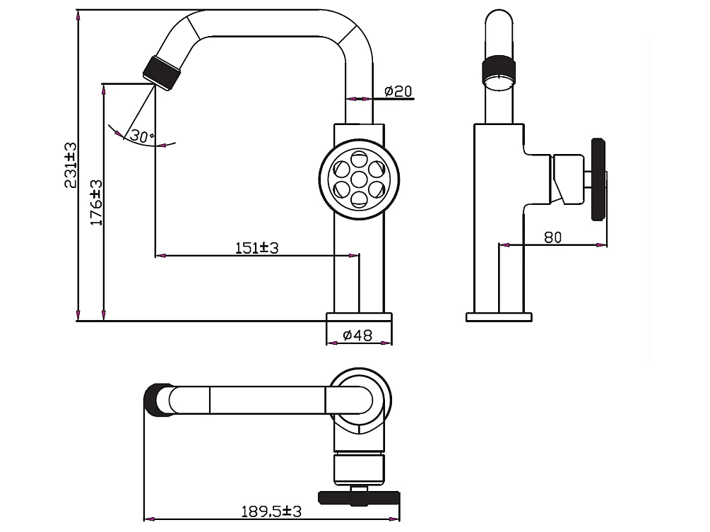 Indus niedriger Waschbeckenmischer grau gun metal Essebagno