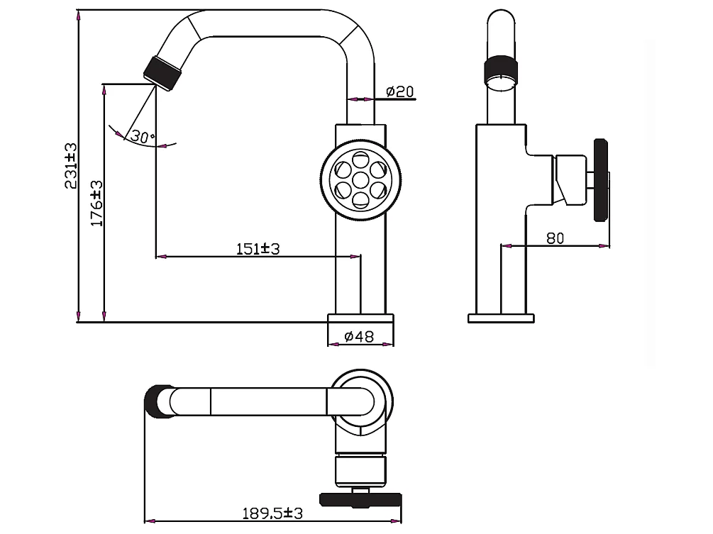 Indus niedriger Waschbeckenmischer grau gun metal Essebagno