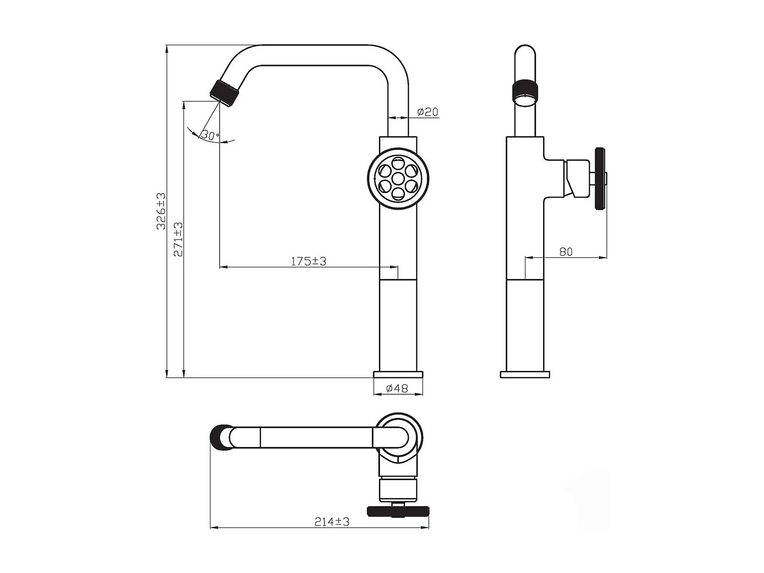 Indus Waschbeckenmischer hoch schwarz und roter Griff Essebagno