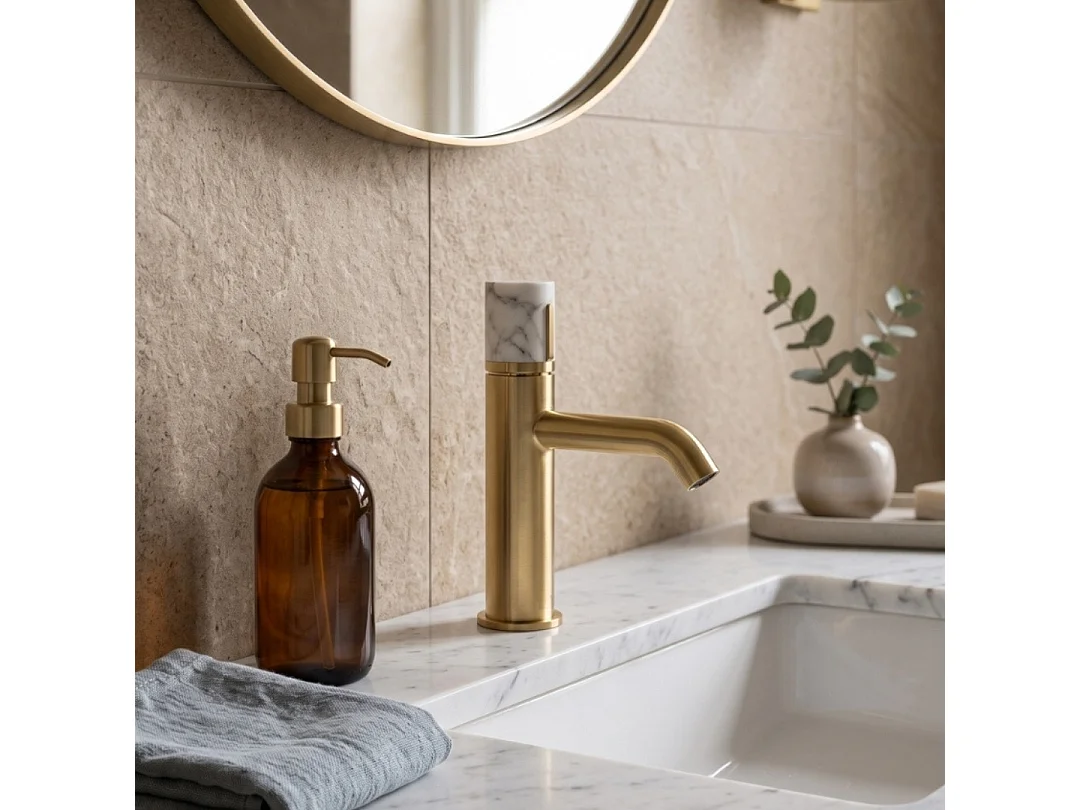 Manopola Waschtischmischer niedrig Marmor-Gold Essebagno