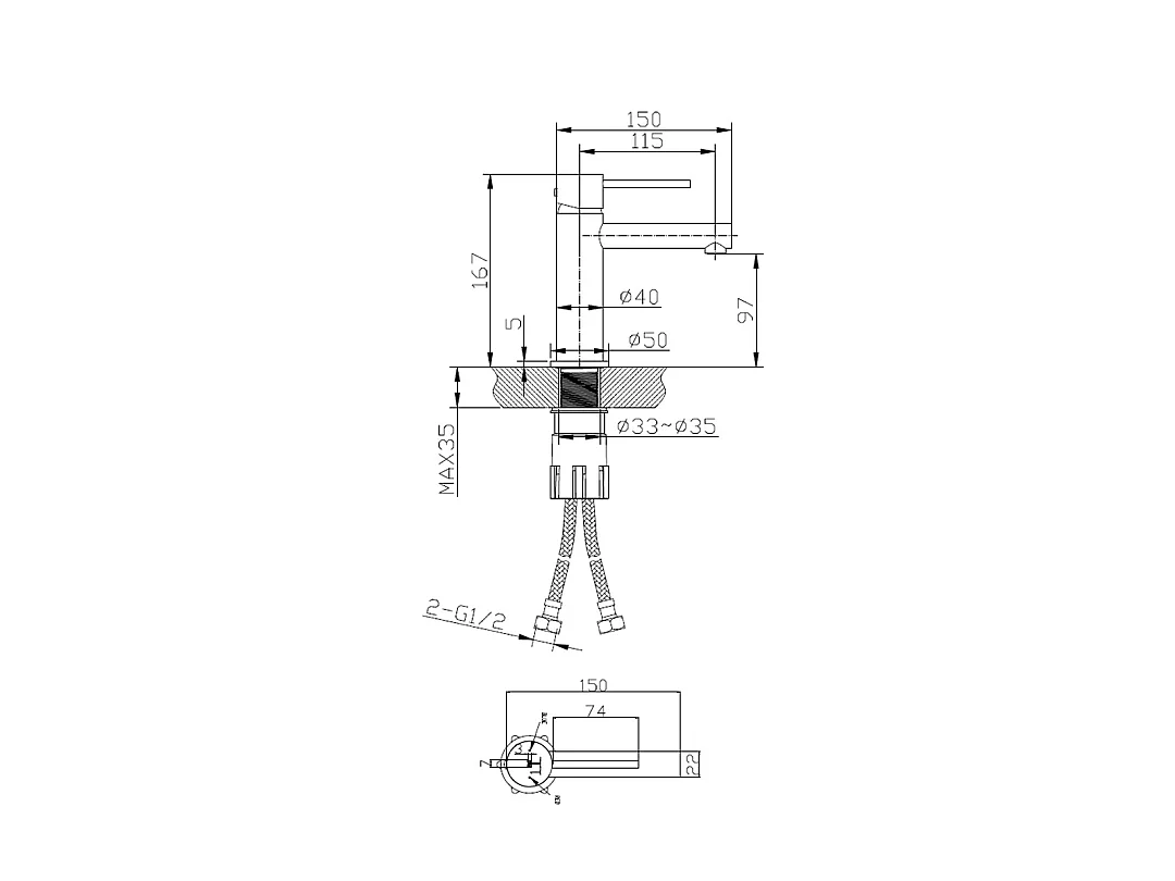 Luisa mezclador de lavabo bajo oro cepillado Essebagno