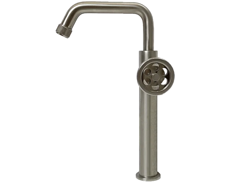 Indus Grifo de lavabo alto de acero cepillado Essebagno