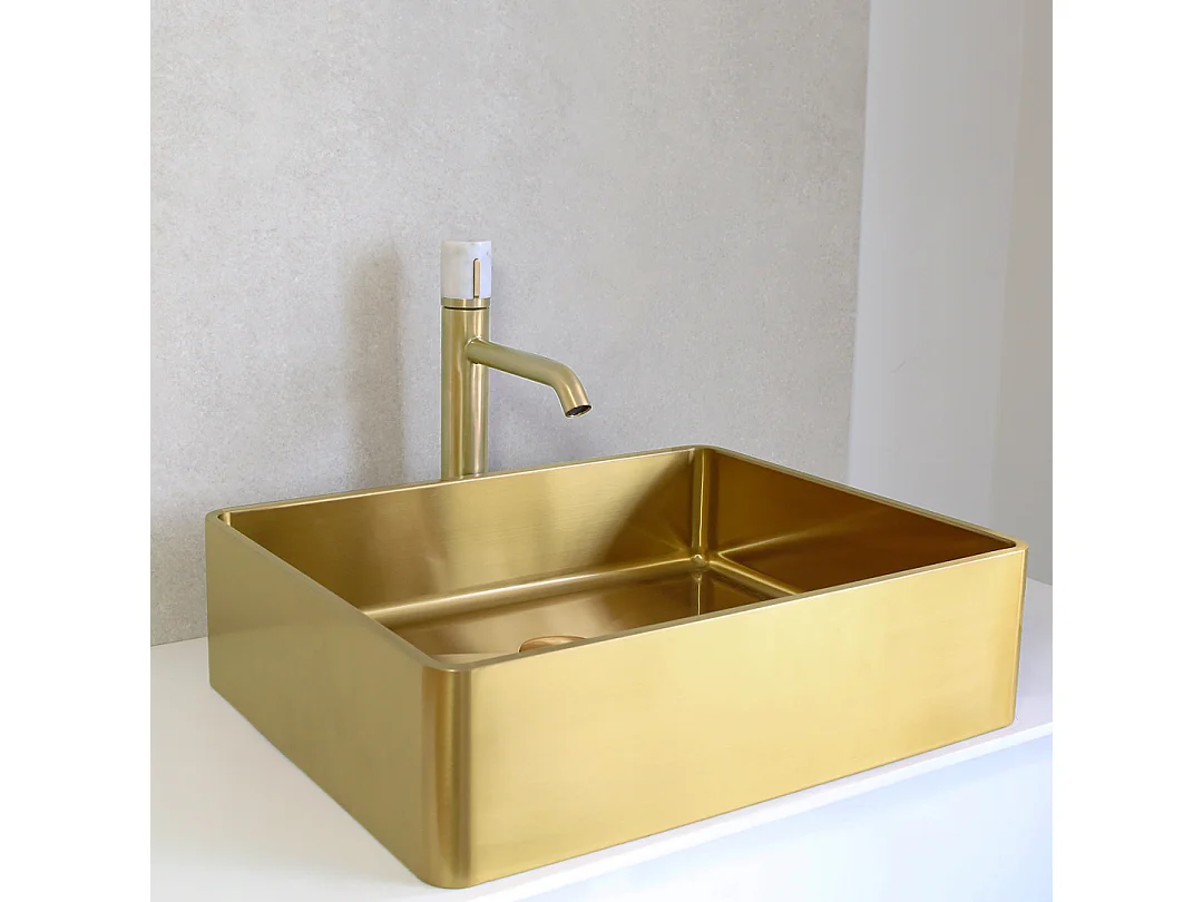 Manopola bateria umywalkowa wysoka złoty marmur - Essebagno