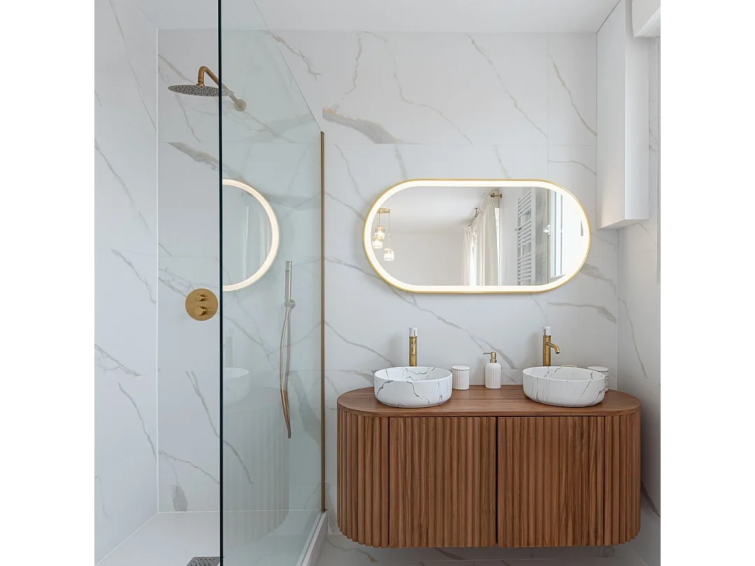 Manopola bateria umywalkowa wysoka złoty marmur - Essebagno