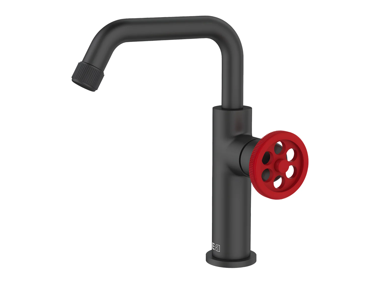 Indus mitigeur lavabo bas noir et manette rouge - Essebagno