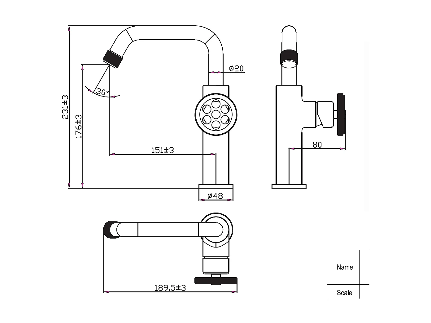 Indus niedriger Waschbeckenmischer schwarz und roter Griff Essebagno