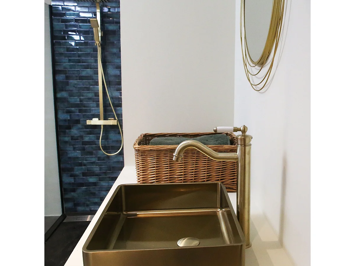 Leeds mitigeur lavabo rétro haut or brossé - Essebagno