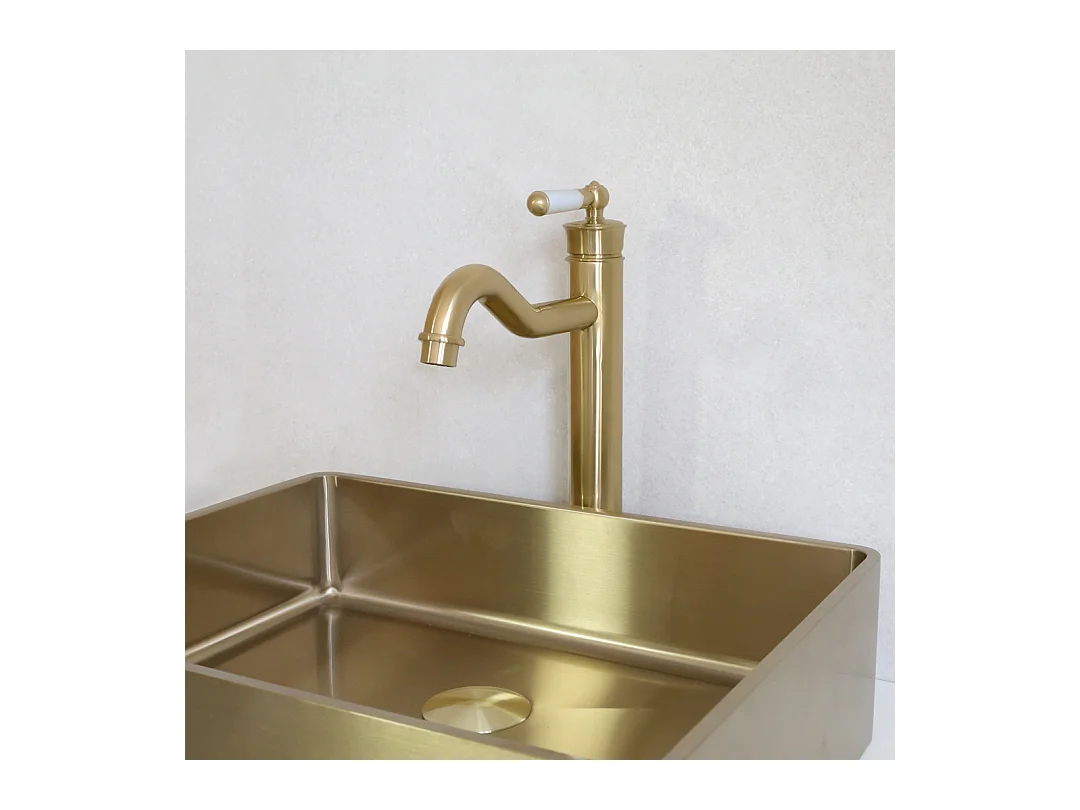 Leeds mitigeur lavabo rétro haut or brossé - Essebagno