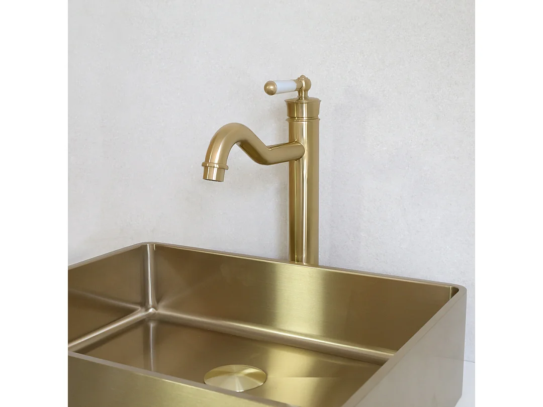 Leeds retro wastafelmengkraan hoog geborsteld goud - Essebagno