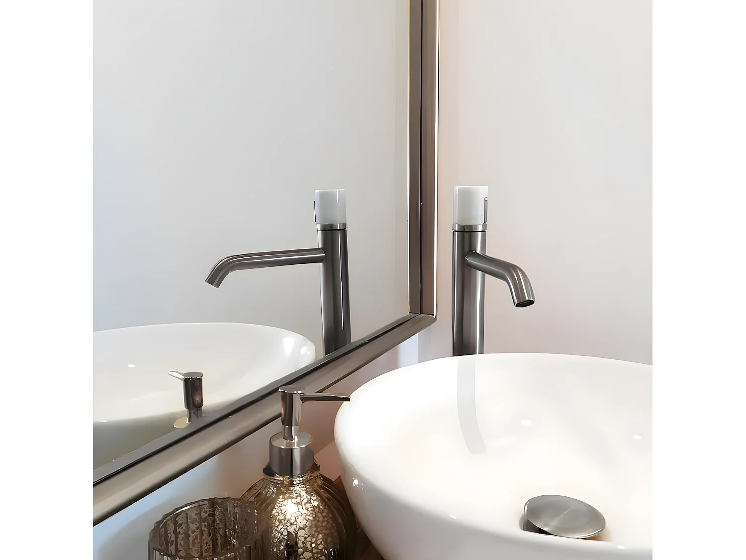 Manopola mitigeur lavabo haut gris gun métal marbre - Essebagno