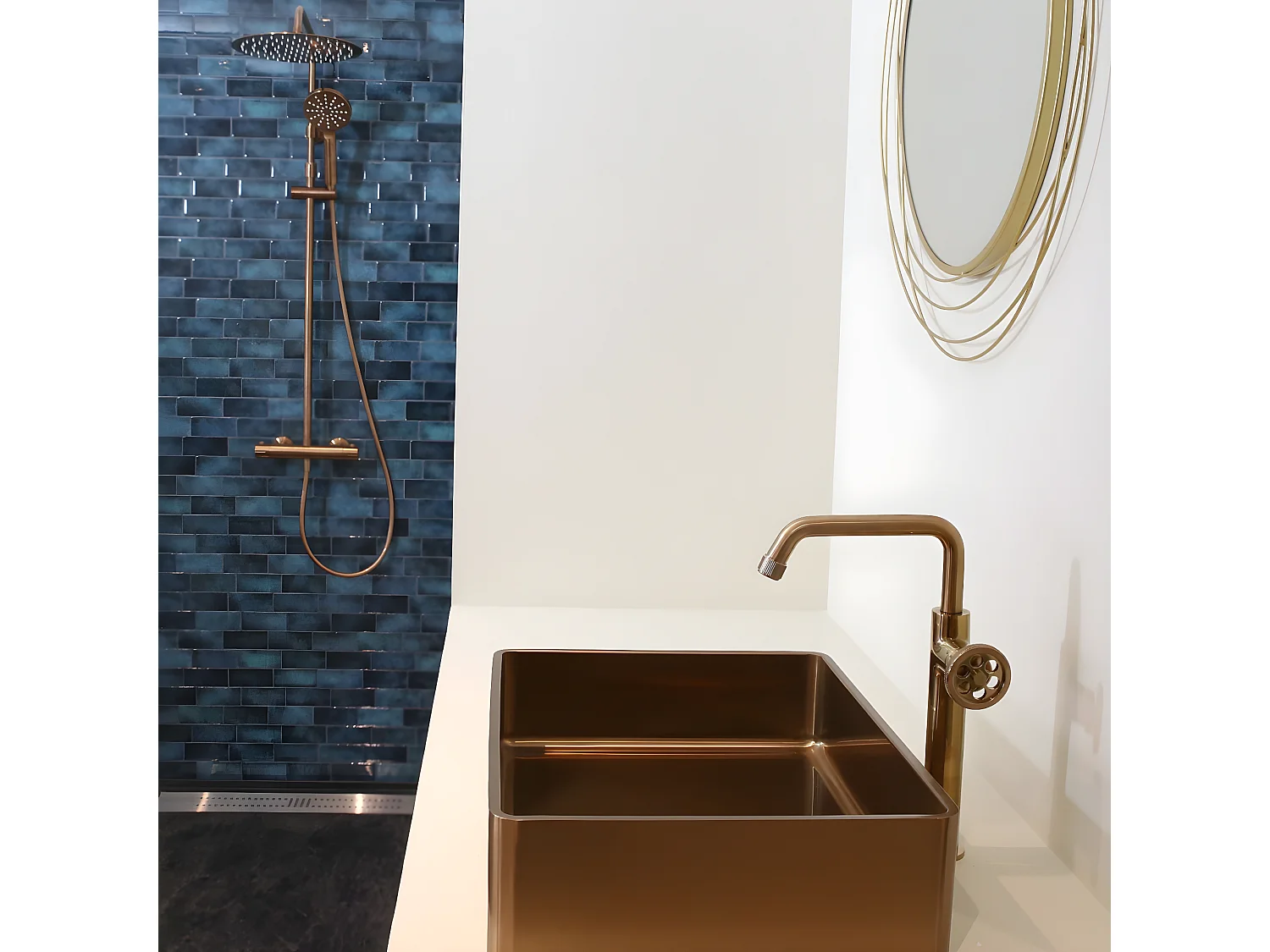 Indus mitigeur lavabo haut cuivre brossé - Essebagno